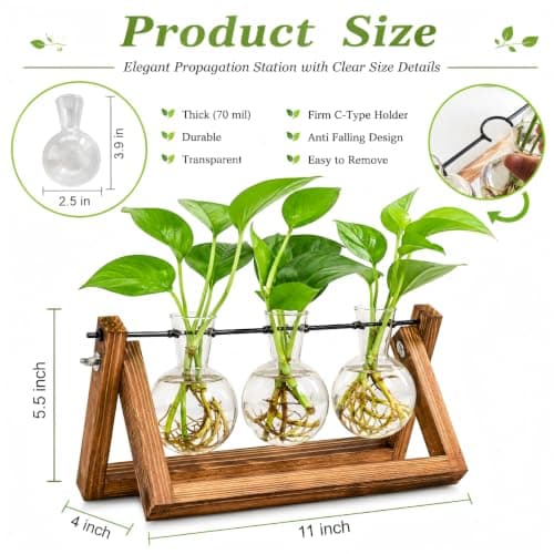 Unique Gardening Birthday Gifts for Women Plants Lovers, Home Office Garden Decor Planter - 3 Bulb Glass Vases Renmxj Plant Propagation Station, Plant Terrarium with Wooden Stand B096VDR4TM