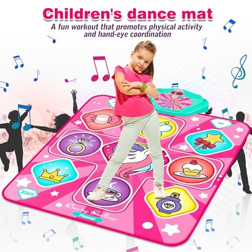 Unicorn Dance Mat, Dance Mixer Rhythm Step Play Mat, Pink Dance Pad with LED Lights, Adjustable Volume, Built-in Music, 5 Game Modes, Xmas B-Day Gifts for 3-12 Years Old Girls Toys