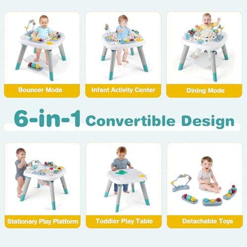 BABY JOY 6-in-1 Baby Activity Center, Baby Jumper & Interactive Play Table with 360° Rotating Seat, Detachable Toys & Music, Montessori-Inspired Design, Activity Center for Infant Toddlers 6-36 Months