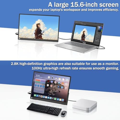 Viyivwine Portable Monitor Touchscreen 15.6" 2.8K Laptop Screen Extender 2880x1620,100Hz,100％sRGB,w/45° Adjustable Stand,mini HDMI USB-C Computer Display for Laptop PC Phone Mac