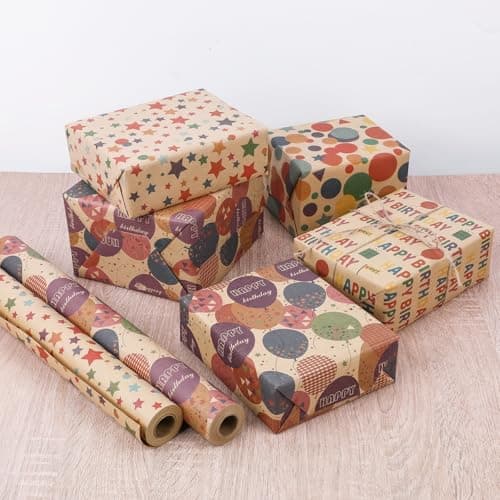 Kraft Wrapping Paper,Colorful Happy Birthday Pattern For Boys Girls, Perfect For Birthday Party, Baby Shower NESCCI Birthday Wrapping Paper,Gift Wrapping Paper Roll-17 inch X 32.8 Feet B0D3X3XZQC