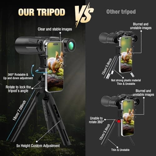 12x42 HD Binoculars for Adults with Phone Adapter, Tripod & Tripod Adapter - BAK4 Prism, FMC Lens, Waterproof & Fogproof, High Powered Scope for Bird Watching, Hunting, Hiking, Travel