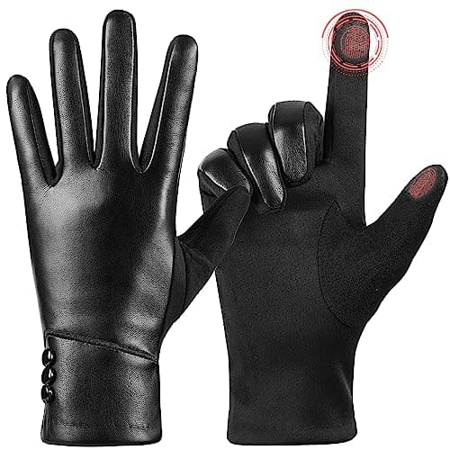 Kebesu Winter Fashion Leather Gloves for Women, Touch Screen Wool Lined Outdoor Windproof Warm Suede Driving Dress Gloves