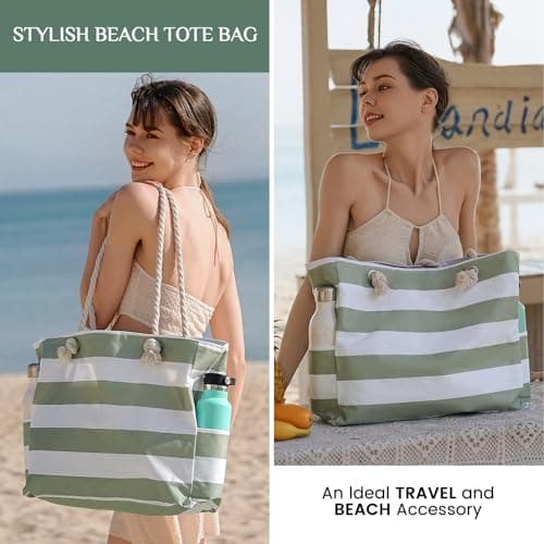 Clothirily Beach Bag for Women - Large Beach Tote Bag, Waterproof Sandproof Beach Bag with Zipper, Large Swim Pool Beach Tote