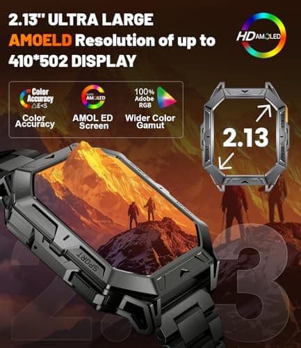 LIGE Military Smart Watches for Men(Answer/Make Calls),100-Day Battery Life,2.13" AMOLED Outdoor Sports Smartwatch with Compass,Heart Rate/Sleep Monitor Fitness Tracker for Android iOS,AI Voice