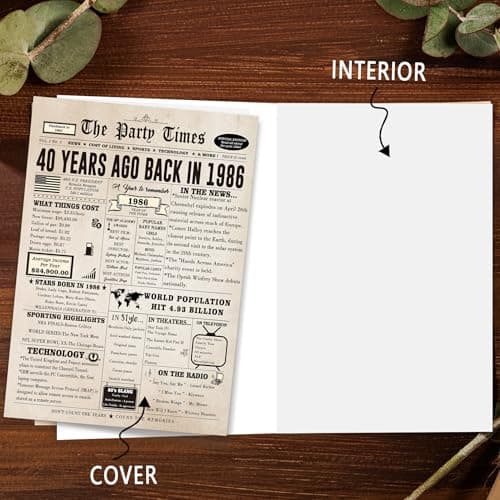 Ziwenhu Big 40th Birthday Card Gift for Men Women or Him Her, Happy 40 Year Old Birthday Greeting Card for Mom Dad, Vintage 40th Birthday Decorations for Husband Wife