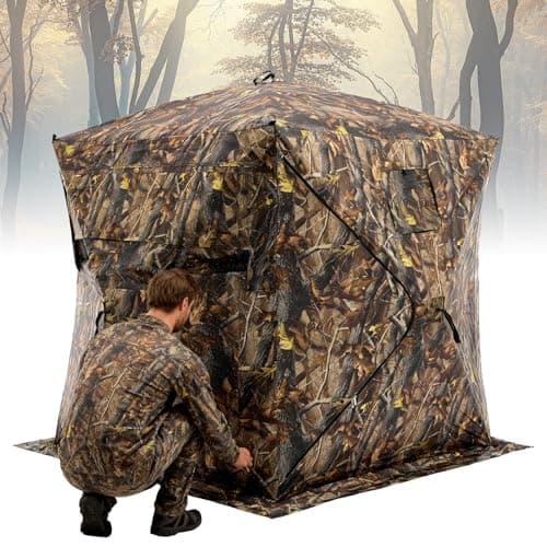 OLIXIS 270°See Through Hunting Blind, 2-3 Person Pop Up Camouflage Tent with Carrying Bag, Portable Hunting Tent with Accessory Bag