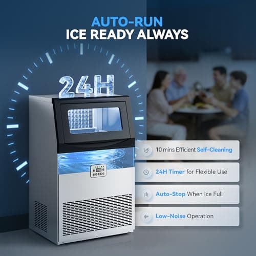 Tehanld Commercial Ice Maker Machine, 110LBS/24H with 33LBS Large Storage Capacity, 50 Ice Cubes/15 Mins, Ice Machine with Self-Cleaning & Water Filter, Under Counter & Freestanding for Home, Bar