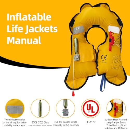 HWAYAN Manual Inflatable Life Jacket| Inflatable PFD Vest Adult| Life Vest for Adults| Outdoor Water Sports| Supports up to 330 lbs|33g of Carbon Dioxide Cylinder