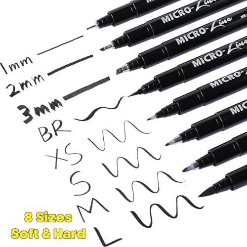Dyvicl Hand Lettering Pens, Calligraphy Brush Pens Art Markers for Beginners Writing, Sketching, Drawing, Illustration, Scrapbooking, Journaling, Black Ink Pen Set, 8 Sizes