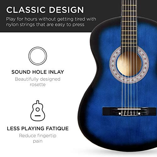Best Choice Products 38in Beginner All Wood Acoustic Guitar Starter Kit w/Gig Bag, 6 Picks, Nylon Strings, Strap w/Pick Holder - Blue