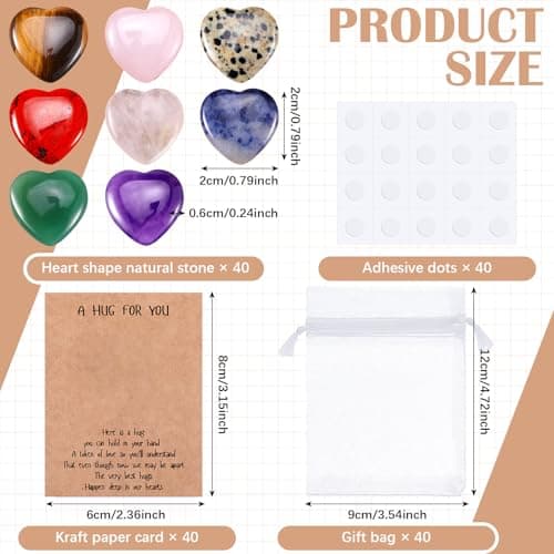 40 Sets Pocket Hug Token Gift Bulk Hug Cards with Heart Shape Natural Stones Keepsake Exchange Relationship Cards for Colleagues Family Distance Social Celebration of Life Gift(Classic Color)