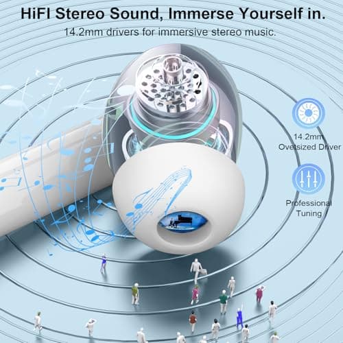 Wireless Earbuds, Bluetooth 5.4 Headphones HiFi Stereo, Bluetooth Earbuds with 4 ENC Mics, 48H Playtime Ear buds with LED Display Charging Case, IP7 Waterproof In Ear Earphones for Android iOS White