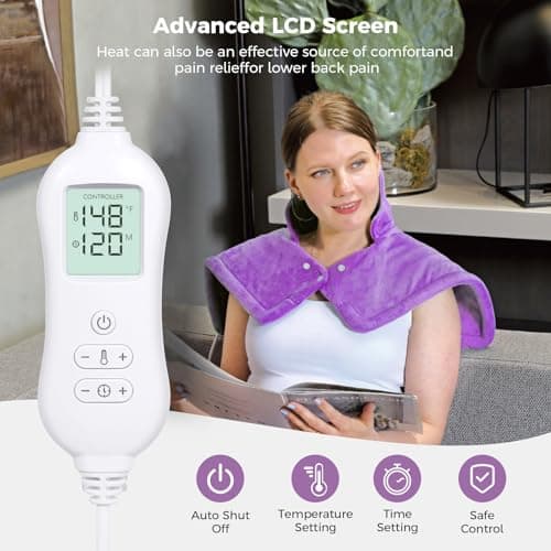 NOWWISH Heating Pad for Neck and Shoulders Pain Relief, 2lb Weighted Electric Heating Pad with 10 Heat Levels and Auto Shut Off, Large Heated Wrap, Birthday Gifts for Women Mom Wife, 17"x23", Purple