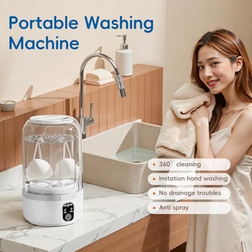Underwear Mini Washer, 2025 Portable Washing Machine with 4000mAh Cordless Rechargeable Battery for Deep Cleaning Small Clothes, Perfect for Travel, Solo Living, Apartments, Camping