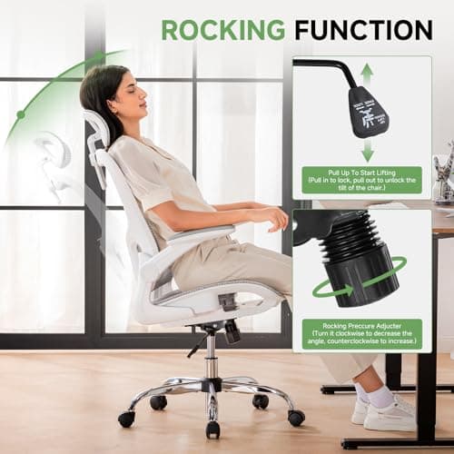 GTPLAYER Office Chair, Home Ergonomic Desk Chair with High Back Mesh, Mesh Office Computer Desk Chairs with Adjustable Lumbar Support, Rolling Work Swivel Task Chairs with 3D Armrests and Headrest