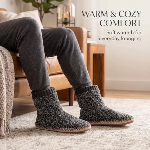 Textured knit upper, fuzzy lining, ankle-high coverage and cushioned insole for cold floors; machine washable cosyone1997 Boot Slippers for Men Indoor Non Slip Soft Sole B0C5F5SNB7
