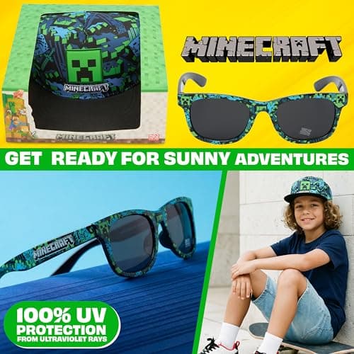 Spongebob | Minecraft | Fortnite | Super Mario | Kids Baseball Cap & Sunglasses with UV Protection, Gifts for Boys