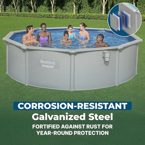Bestway Hydrium Above Ground Swimming Pool, 15' x 48" Round Steel Wall Pool Set with Sand Filter Pump, Chemical Dispensers, and Accessories