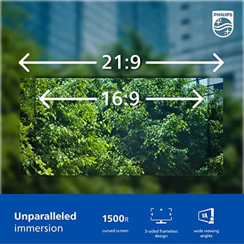 Philips 346E2CUAE 34'' Curved Frameless UltraWide QHD 3440x1440,100Hz 1ms MPRT, sRGB 121%, USB-C Charging, MultiView PIP/PBP, Height Adjustable, 4Yr Advance Replacement