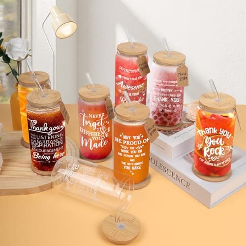 Beer glass cup, thank you gifts for staff coworker, gift box, hanging cards and coaster, birthday gift for team, men, women 8 Set Employee Appreciation Gifts Glass Cups, 16oz Can Coffee Cups B0DRN7HG9B