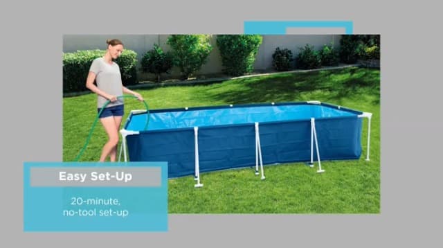 Bestway Steel Pro 13 Foot x 32 Inch Rectangular Above Ground Outdoor Pool Steel Framed Vinyl Swimming Pool with 1,506 Gallon Water Capacity, Blue