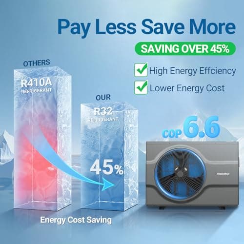 65,000 BTU Inverter Swimming Pool Heat Pump for In Ground Pools 21,000 Gallons Electric Pool Heater for Above Ground Pool Heating Cooling WiFi Control 220v