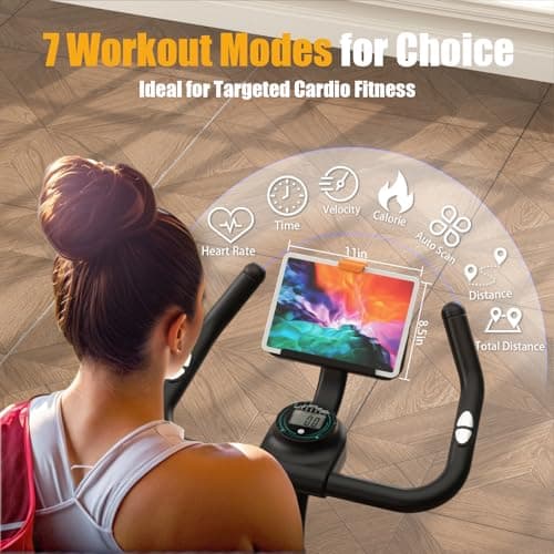 Hillhub Exercise Bike, Stationary Bikes for Home with Grip Pulse Sensor and Stepless Resistance Adjustment, Compact Indoor Cycling Bike with Tablet Mount, Compatible with APP Sync