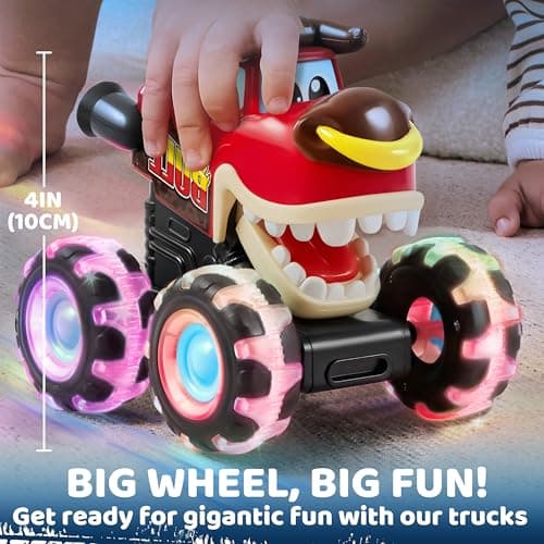 JOYIN 3 Pack Monster Truck Toy - Motion Activated Light Up Cars for Toddlers - Monster Glow Rover LED Wheels - Baby Boy Toys - Press and Go Dinosaur Trucks for Kids Boys Birthday Gifts for Christmas