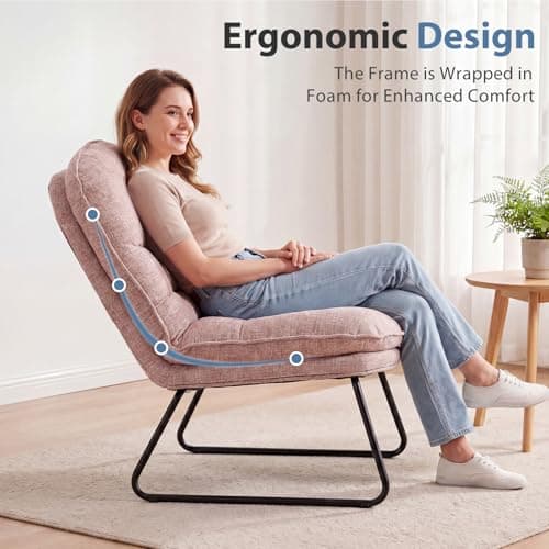 DUMOS Comfy Saucer Chair,PU Leather Foldable Chairs for Bedroom, Living Room, Dorm & Gaming, Small Foldable Fashion Floor Chair with Back Support for Small Spaces Adults, Dark Pink