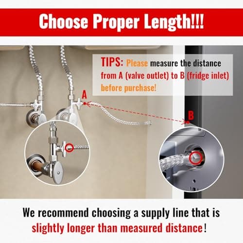 SUNGATOR 5 Feet Refrigerator Water Line, 1/4" Comp X 1/4" Comp Ice Maker Hose, 5 Feet Stainless Steel Braided Ice Maker Water Supply Line with A Wrench and Sealing Tape (1 Pack)