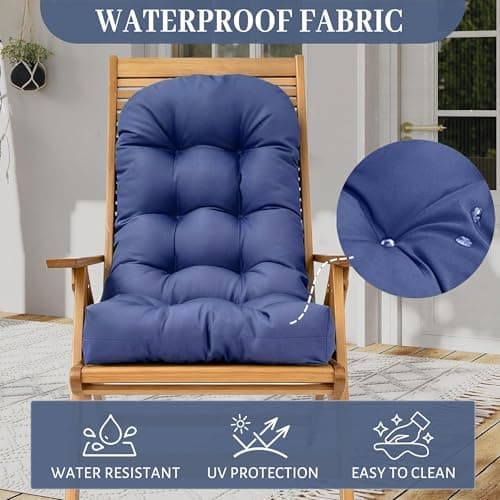 Rocking Chair Cushion Adirondack Chair Cushions with Non-Slip Ties, High Back Patio Chair Cushions,Fade-Resistant & Waterproof,Indoor/Outdoor Rocking Chair Pad for Living Room, Deck, Blue