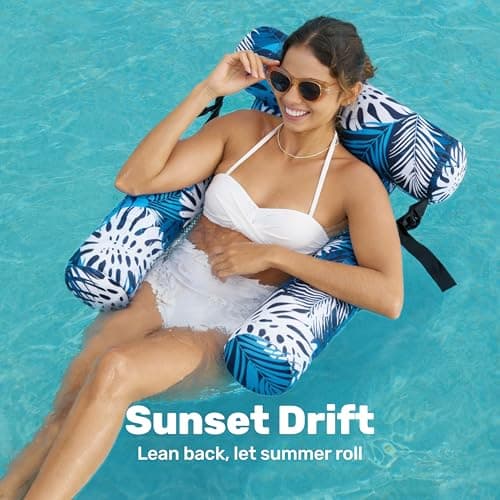 SLOOSH Pool Floats Chairs Adult,Inflatable Pool Lounge,Plant Pattern Floating Mat Hammock,Blow up Water Chairs Noodles rafts for Party Summer Water Beach Fun