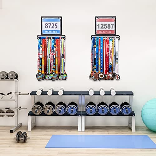 Moxweyeni Race Medal and Bib Display Medal Hanger Running Bib Holder Wall Mounted Hanging Rack Stands Gifts for Runners