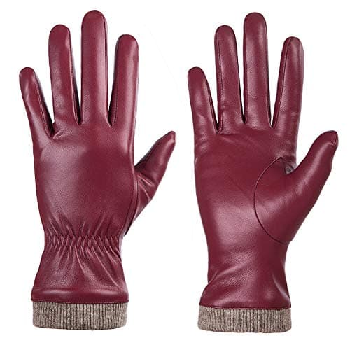 REDESS Winter Leather Gloves for Women, Wool Fleece Lined Warm Gloves, Touchscreen Texting Thick Thermal Snow Driving Gloves