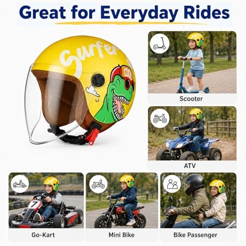 Kids Motorcycle Helmet, Jet Helmet with Visor, Scooter & Bike ATV, Quick-Release Buckle, Removable & Washable, 48-55cm