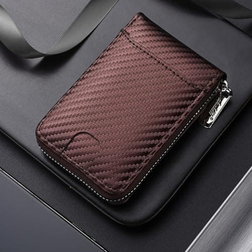 Generic Leather Wallets for Men, Slim Zipper Card Holder Wallet, Compact Bifold Wallet, Small Travel & Business Wallet for Men, Gifts for Husband Dad, Brown