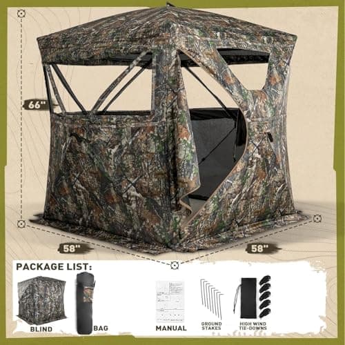 Lenotos Hunting Blind 270° See Through, Low-Noise 2-3 Person Pop Up Deer Blind, Portable Durable Ground Blind for Deer & Turkey Hunting