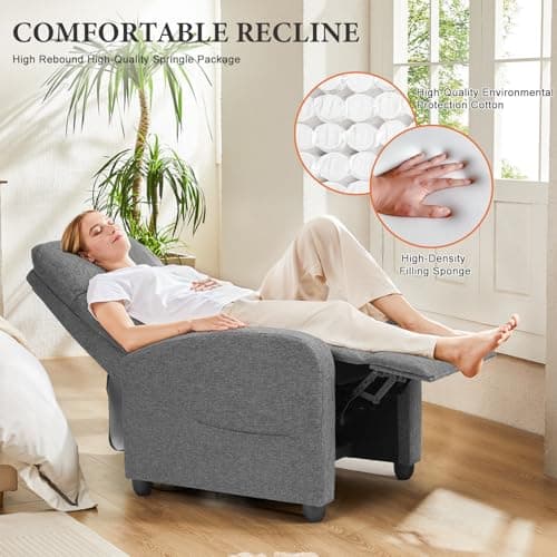 Sweetcrispy Massage Recliner Chair for Adults, Adjustable Home Theater Seating with Lumbar Support for Living Room, Modern Fabric Reclining, Cool Gray