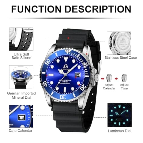 LN LENQIN Mens Watches Stainless Steel Waterproof Analog Quartz Watch for Men with Date Luminous Fashion Wristwatch