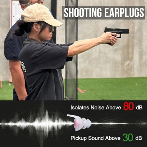 Shooting Earplugs for Pickup Sound, 30 dB NRR Hearing Protection - Silicone & Reusable Ear Plugs for Outdoor Shooting, Firing Range & Hunting, White
