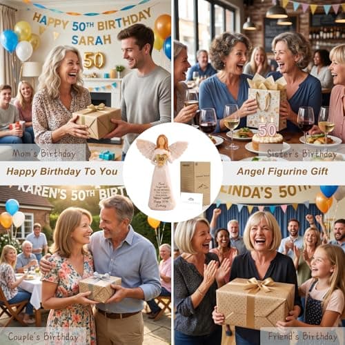 50th Birthday Gift for Her, Birthdays Party Decorations, Happy 50th Birthday Gifts for Women Friends Mom Wife Sister 50th Birthday Gifts for Women, 5.5” Angel Figurine - 50 Year Old Gift Ideas B0H2HTH8PC