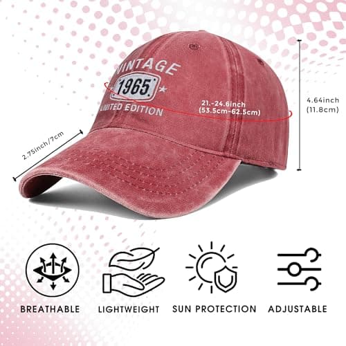 60th Birthday Gifts for Men Women 1965 Hats Vintage 60 Year Old Embroidered Baseball Cap