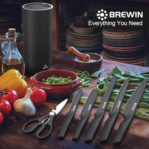 Knife Set, Brewin Kitchen Knife Set, Knives Set for Kitchen, Universal Knife Block, Utility Knife Block Set, New Home Essentials, Apartment Essentials, Dishwasher Safe