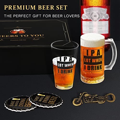 Beer Gifts for Men, Gift Basket for Beer Lovers, Gifts Box for Dad Husband Boyfriend Grandpa, Anniversary Wedding Birthday Gifts for Him incl. Beer Glass Bottle Opener Coaster Keychain