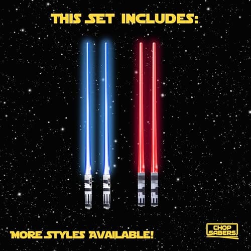 Lightsaber Chopsticks – LED Light-Up Reusable Sushi Utensils | Blue Jedi and Red Sith Color Glow, Battery Included | Fun Star Wars-Inspired Gift for Kids & Adults