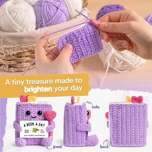 Funny Book-Themed Birthday Book Club Bookish Gifts for Reader, Librarian, Bookworm, Desk Decor, Handmade Book Lovers Gifts for Women, Girl, Book-Shaped Positive Support Crochet B0GL26L547