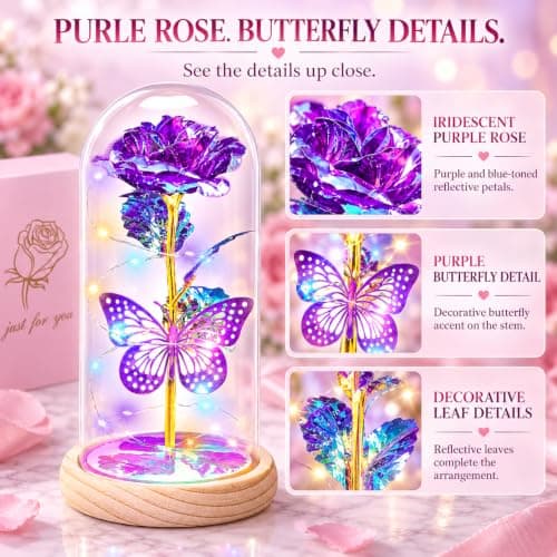 QUNPON Mothers Day Rose Gifts for Mom Flowers Rose Gifts for Women,Birthday Gifts for Women,Purple Butterfly Flowers for Mom Mother Day Flower Gifts from Daughter Son,Gift for Sister,Her,Grandma,Wife