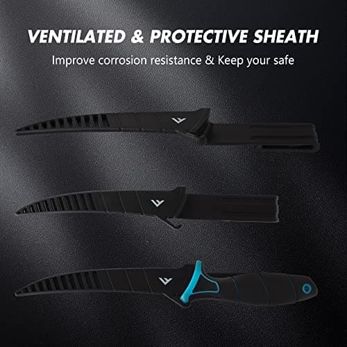 FLISSA Fillet Knife Set, Boning Knife & Bait Knives with Sharpener, Protective Sheath, Belt Clip, Non-Slip Handle, Portable Pouch & Corrosion Resistant Coating Blade, for Fresh or Saltwater (4-Piece)