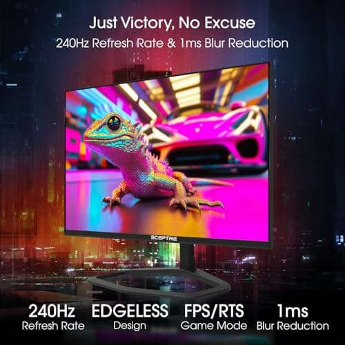 New! Sceptre 24.5-inch Gaming Monitor 240Hz 1ms DisplayPort x2 HDMI x2 100% sRGB AMD FreeSync Premium Build-in Speakers, Machine Black 2026 (E255B-FWD240 Series)